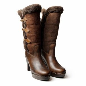 FRYE Ella Shearling Clog Boot Women Sz 9B Chocolate Brown Stylish Studded Y2K